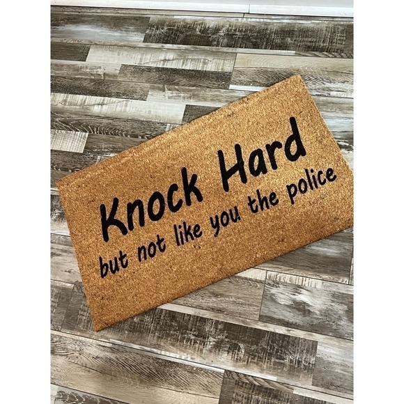 Outdoor Rug - Knock Hard But Not Like You The Police welcome mat doormat - Picture 2 of 3
